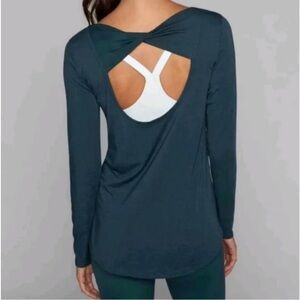Athleta Open Back Flexlight Twist Dark Teal Long Sleeve Athletic Shirt - Size M